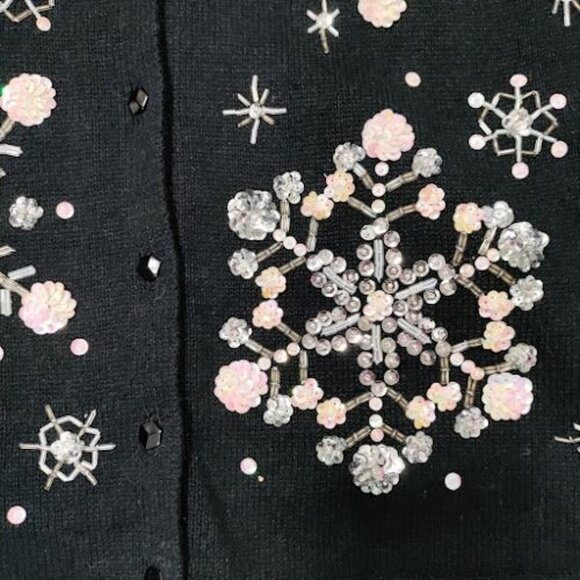 Tiara International Black Tight Knit Christmas Cardigan Small - Picture 8 of 12
